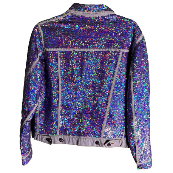 Ashish Sequin Embellished Denim Jacket Purple Size S - Picture 6 of 7